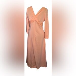 Elegant 70s Peach Long-sleeved Dress